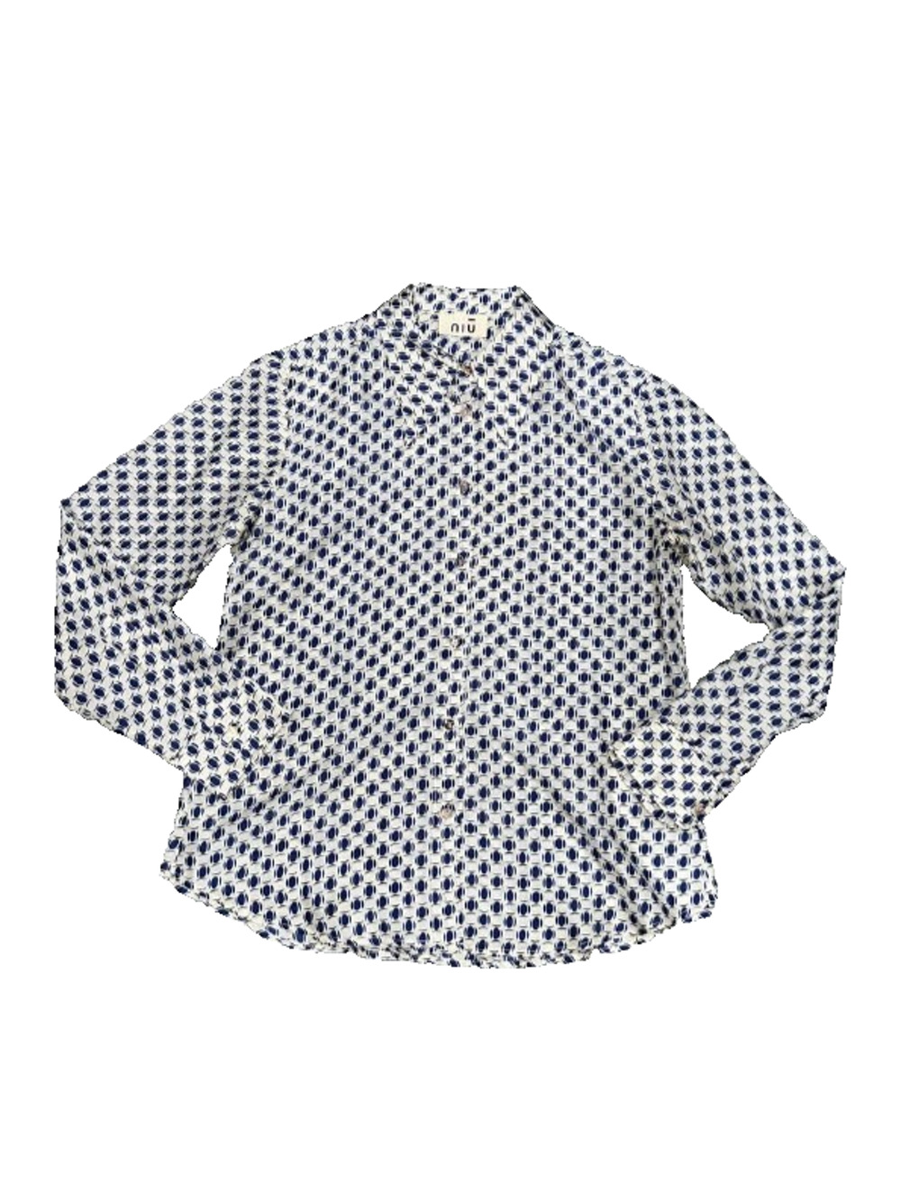 Niu 100% silk Italy long sleeves blouse Blue /White Small A006664
